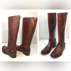 FRYE Melissa Button Back Zip Genuine Leather Long Brown Boots Cognac Size: 5.5